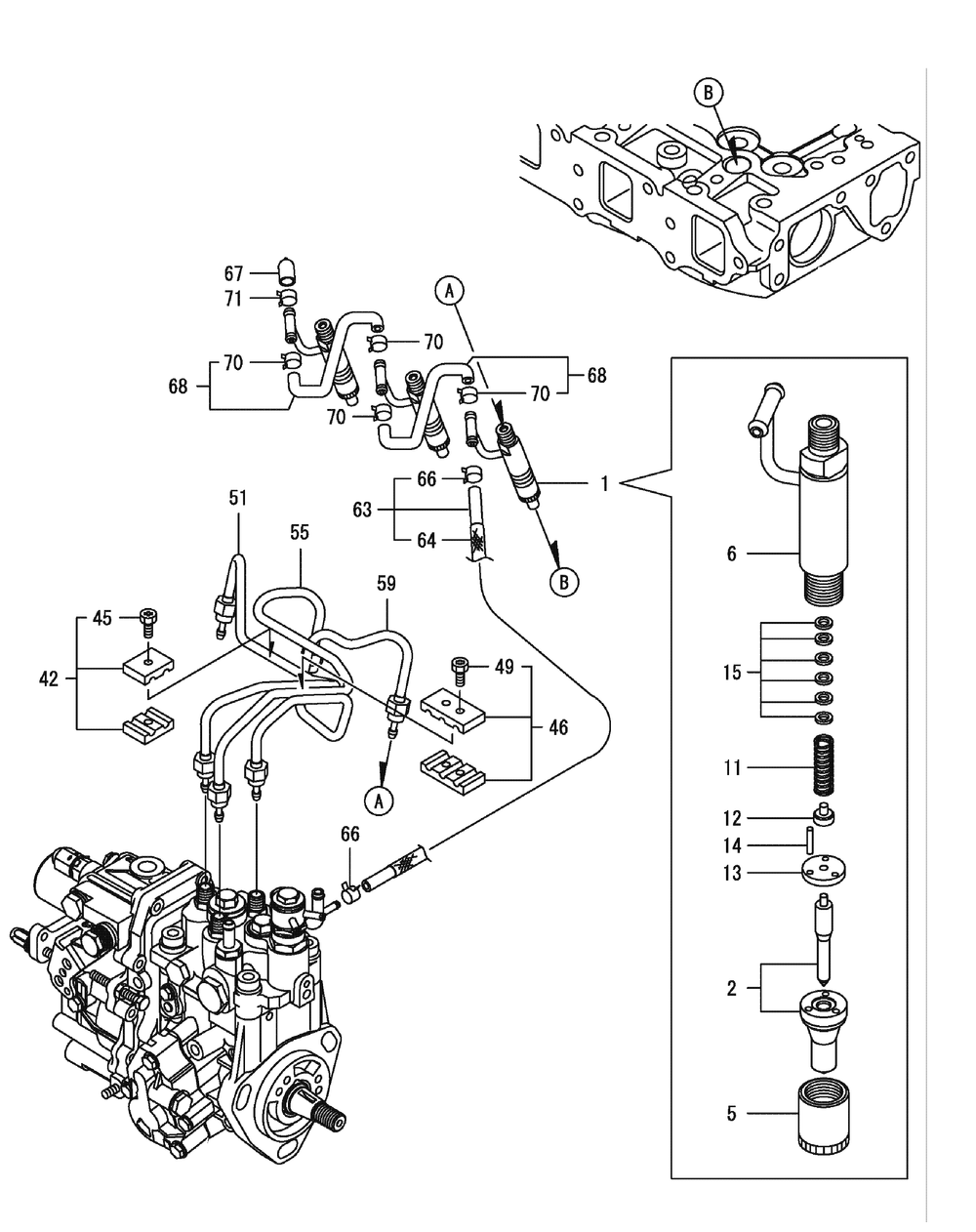 Yanmar 3tnv82a-Bdcb Fuel Injection Valve Diagram and Parts List for S7232-D 53AY8DU8050-312HP Cub Cadet Lawn Tractor